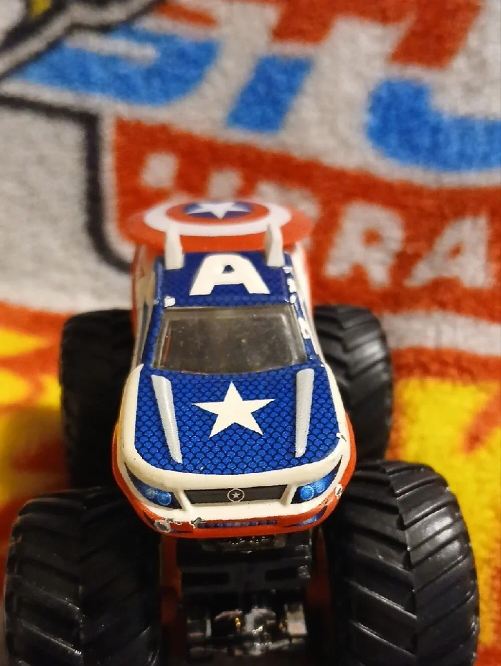 Captain America Marvel Hot Wheels Monster Truck Toy - Red, White & Blue